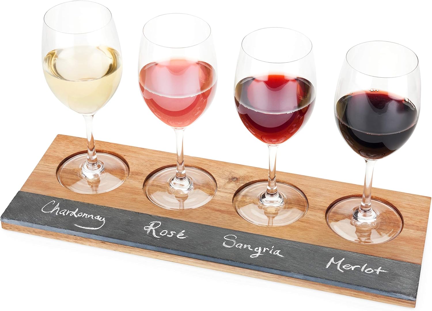 Twine Wine Flight Board with Slate Chalkboard & Acacia Wood Tray, Holds 4 Glasses, Includes Soapstone Chalk, Perfect for Wine Tasting Parties, Housewarming, Hosting Essentials
