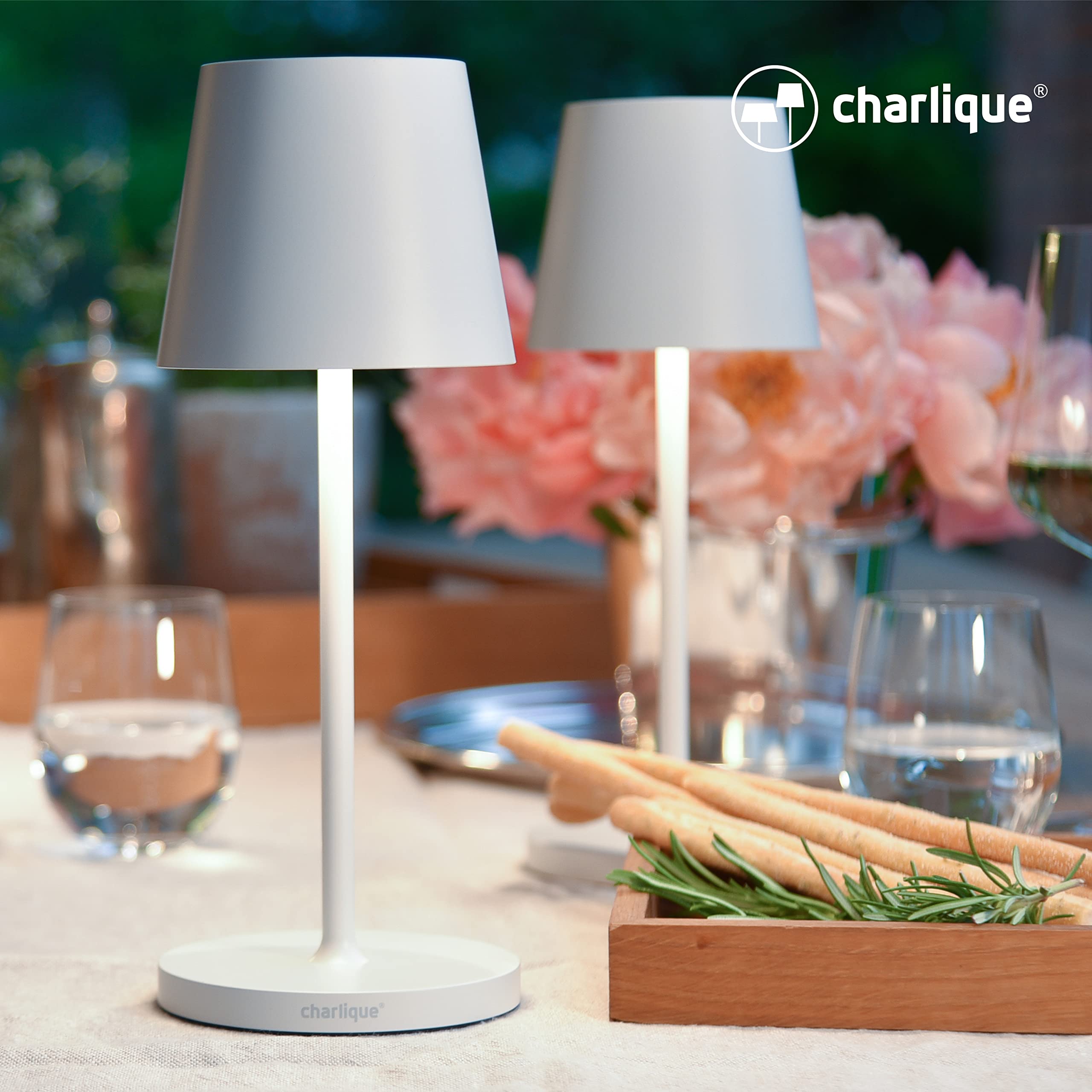 LED Akku Tischleuchte 2er Set weiß 28 cm dimmbar Alu kabellos