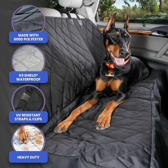 Foto 5 de 8 de 4Knines Funda de Asiento para Perro con Hamaca, Impermeable, Parte Trasera Antideslizante, Color Negro Regular