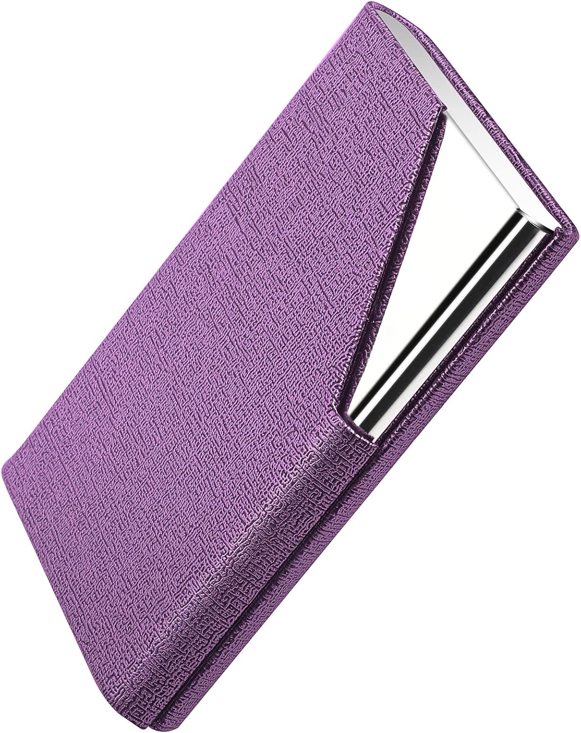 MaxGear Business Card Holder, Metal Card Holders for Women & Men, Slim Business Card Case Wallet, PU Leather & Stainless Steel Business Cards Holder Credit Cards Pocket with Magnetic Closure, Purple