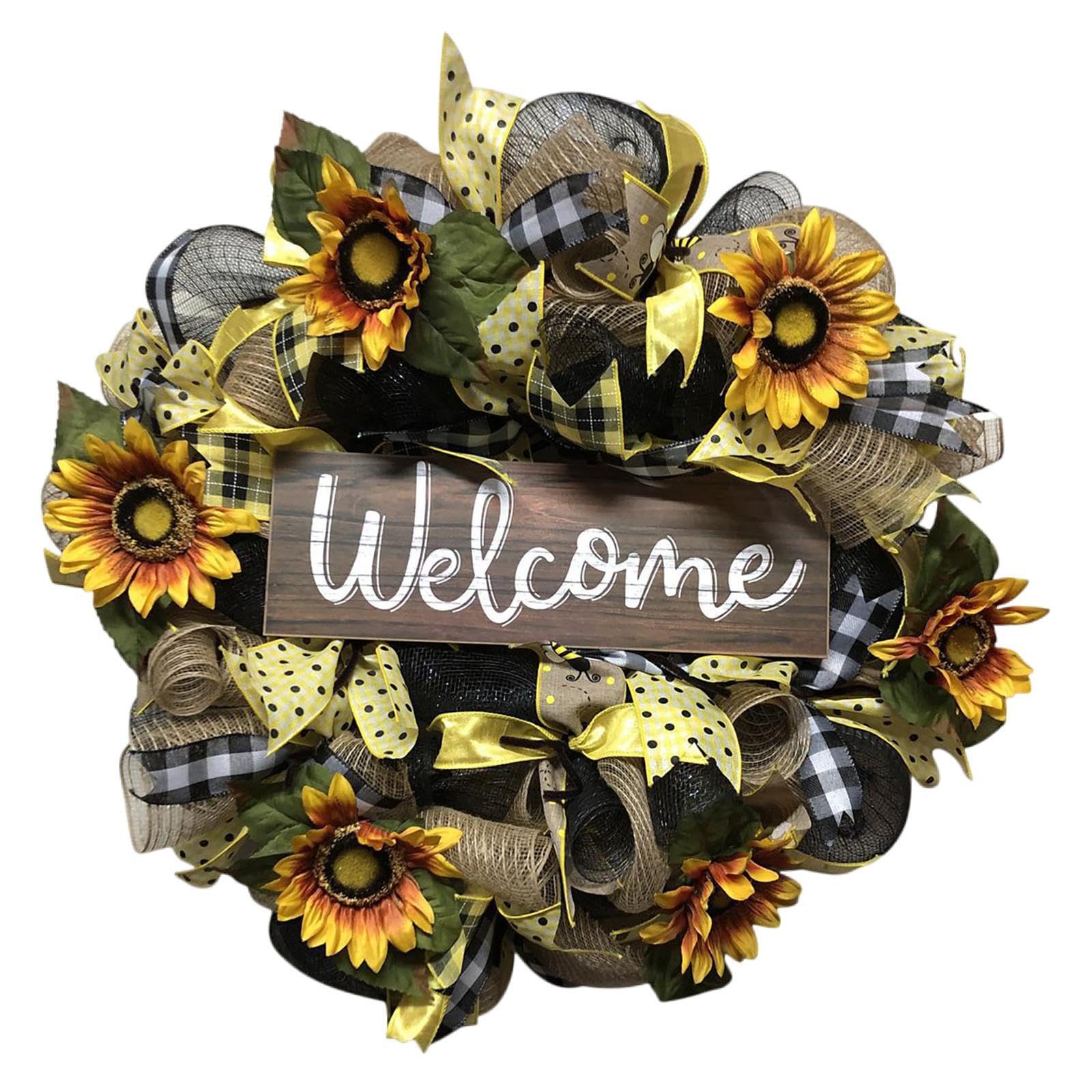PIXZCSA Spring Artificial Sunflowers Wreath Garlands Of Color To Home Decor Easter Sunflowers Wreath For Front Doors Outdoor