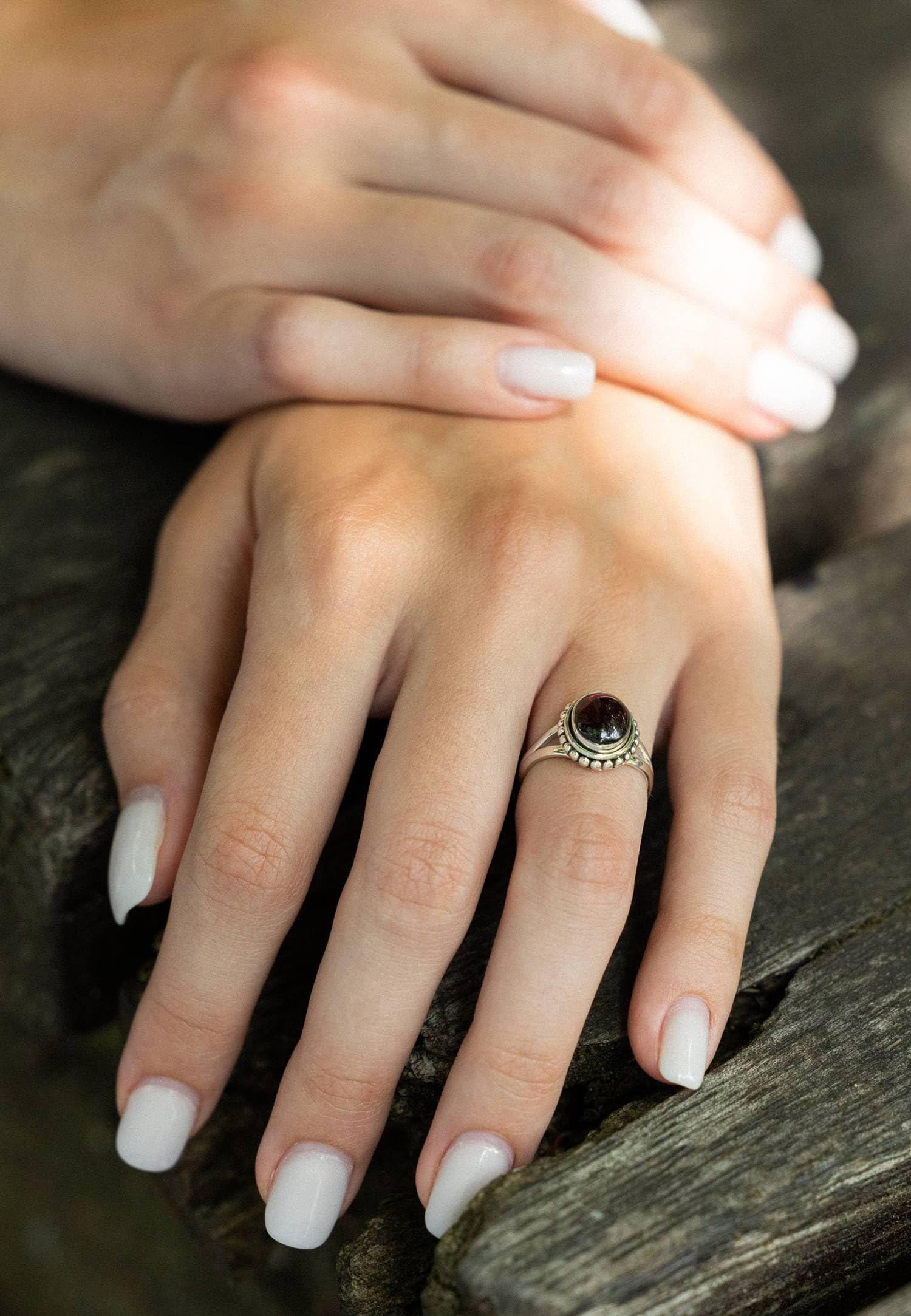 mantraroma Silberring Damen 925 Sterling Silber – ovaler Edelstein Ring, Vintage Statement Ring Schmuck, elegantes Geschenk für Frauen