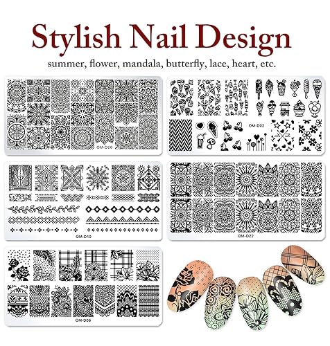 Miniatura 5 de SILPECWEE 10 Uds. de placas de estampado de uñas, sello de uñas, placas de arte de uñas, diseño geométrico, plantillas de manicura, accesorios de