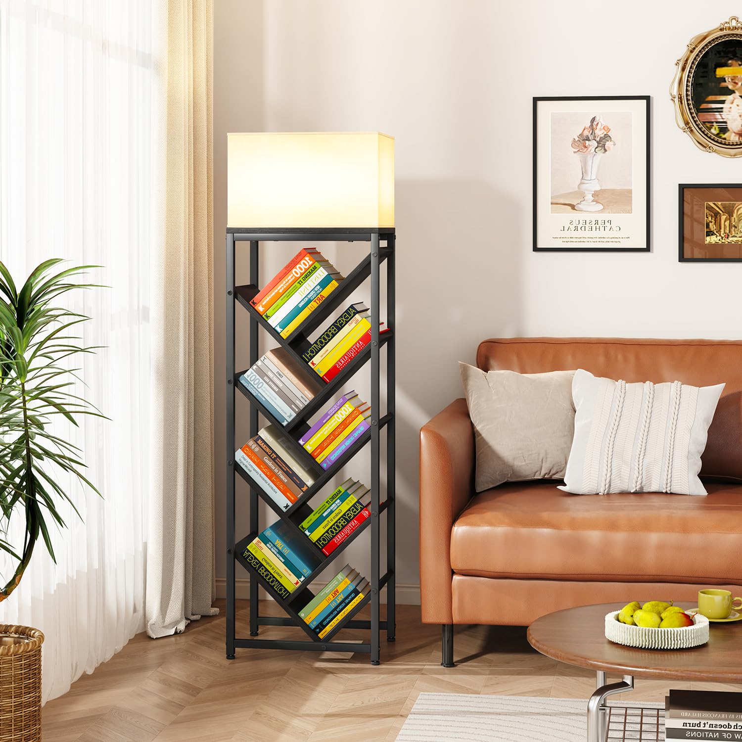 IBUYKE Libreria ad albero a 9 livelli, libreria da pavimento in legno per spazi ristretti, organizer per libri/CD/film, piccola libreria angolare per camera da letto e soggiorno, nero, TBC002B