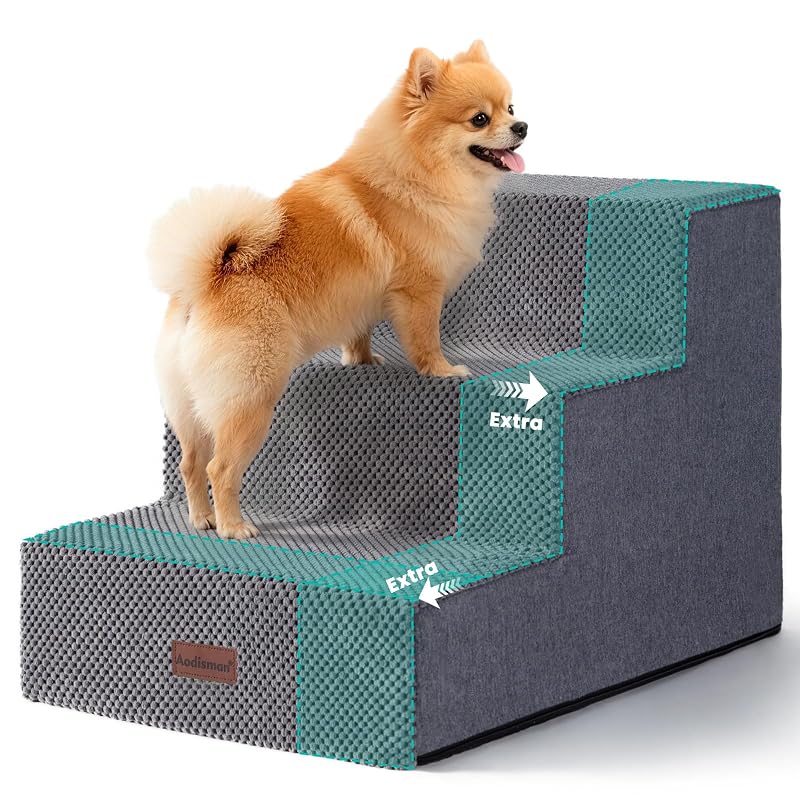 Escada para Cães com 3 Degraus em Espuma e Capa Lavável aodisman Cinza