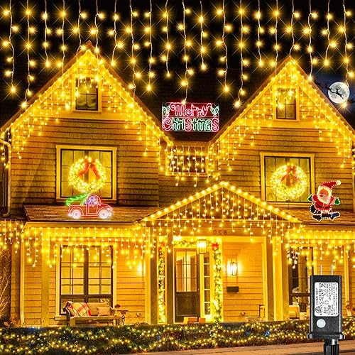 Miniatura 9 de Luces de carámbano para exteriores, 33 pies, 400 luces LED de Navidad para exteriores con 8 modos, 75 gotas, tira de luces impermeables para