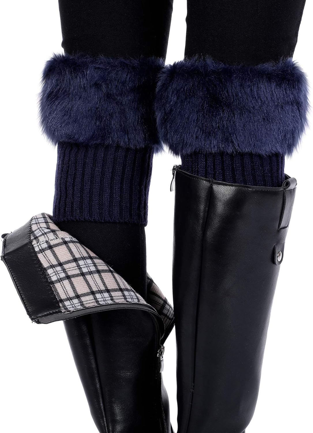 Pangda 4 Pairs Women Faux Fur Leg Warmers for Winter - Furry Fuzzy Knitted Boot Socks - Image 7