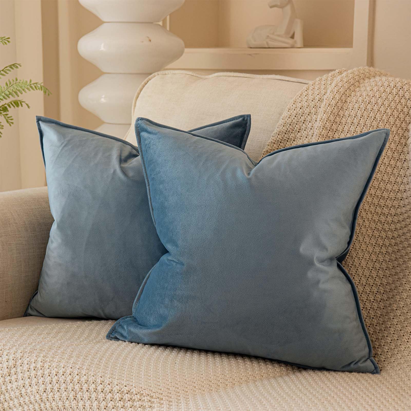 JUSPURBET Light Blue Decorative Pillow Covers 22x22 Set of 2 Throw Pillow Covers for Couch Sofa Bed Cozy Velvet Cushion Covers Cases with Hidden Zipper for Living Room Home Decor โ image 1