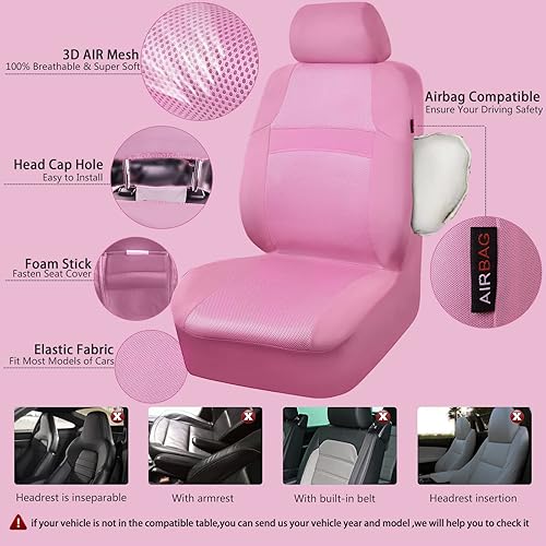 Miniatura 2 de CAR PASS - Juego completo de fundas de asiento de auto color rosa, respiración de aire en verano, de malla de 5mm de esponja compuesta, para