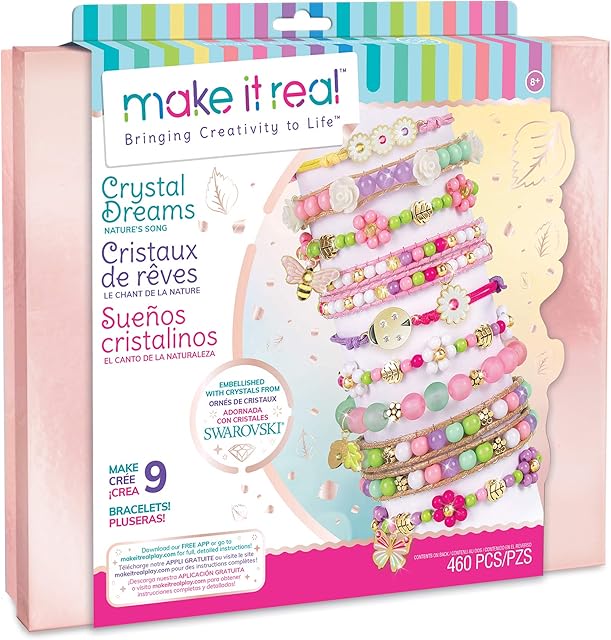 Make It Real Baby Pink Crystal Dreams Friendship Bracelet Making Kit with Swarovski Charms, Beads and Tray - Girls Jewellery - Arts & Crafts for Kids