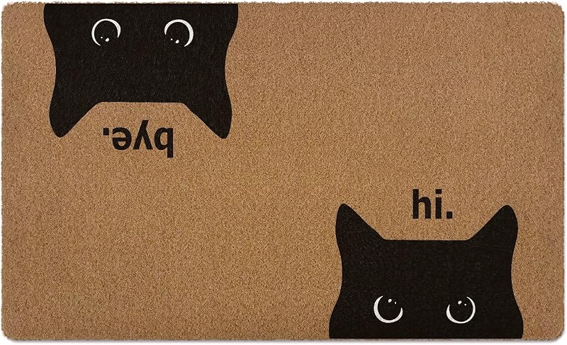 Felpudo para puerta de gato negro, tapete de bienvenida para gatos, lindo y divertido tapete para puerta delantera, entrada interior, tapete rústico de fibra de coco artificial para amantes de los gatos, propietarios, porche, entrada, patio, decoración de cocina, 30 x 17 pulgadas