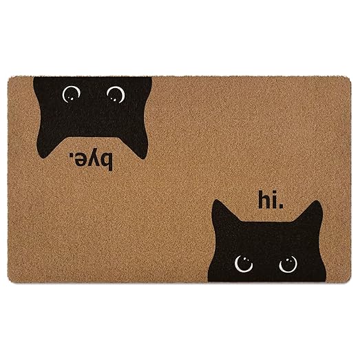 XLDLIOO Black Cat Door Mat, Cat Welcome mat, Cute Funny Welcome Front Door Mat Indoor Entrance, Rustic Artificial Coir Doormat Rugs for Cats Lovers Owners Porch Entry Patio Kitchen Decor 30x17in