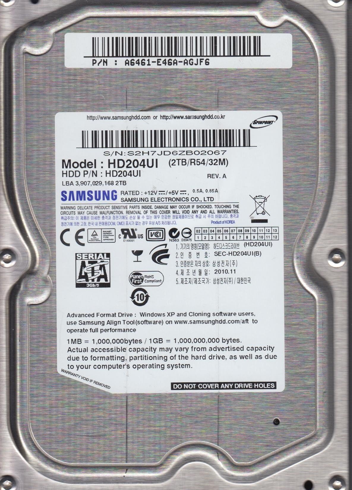 Samsung HD204UI F4 3.5 inch 2TB 32MB 5400rpm Internal Hard Disk Drive