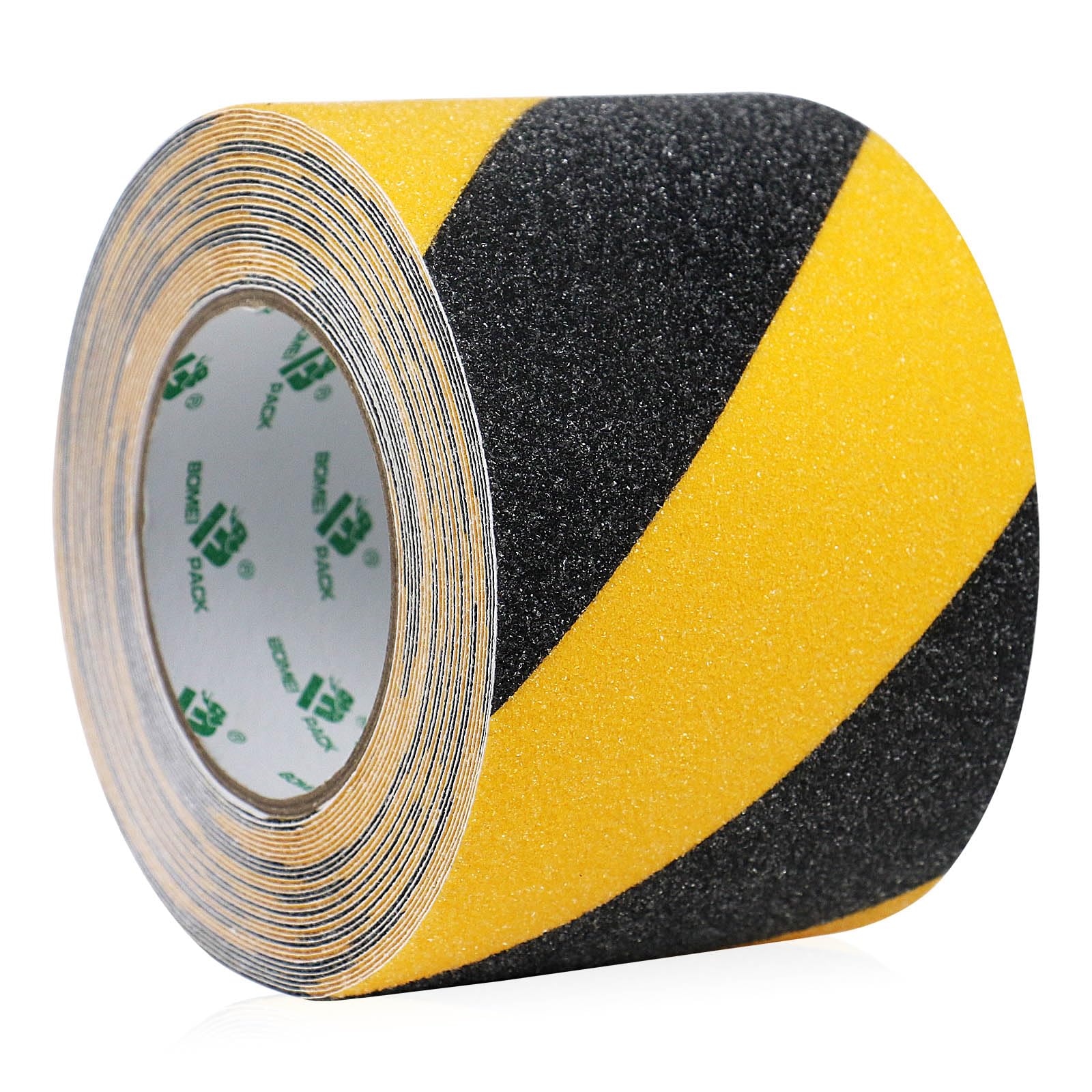 BOMEI PACK 100mmx10m Antideslizante Cinta Adhesiva, Alta Tracción Fuerte Apretón Abrasivo, Cinta Autoadhesiva de Seguridad, Cinta Adhesiva de Agarre, para Interiores y Exteriores, negro y amarillo