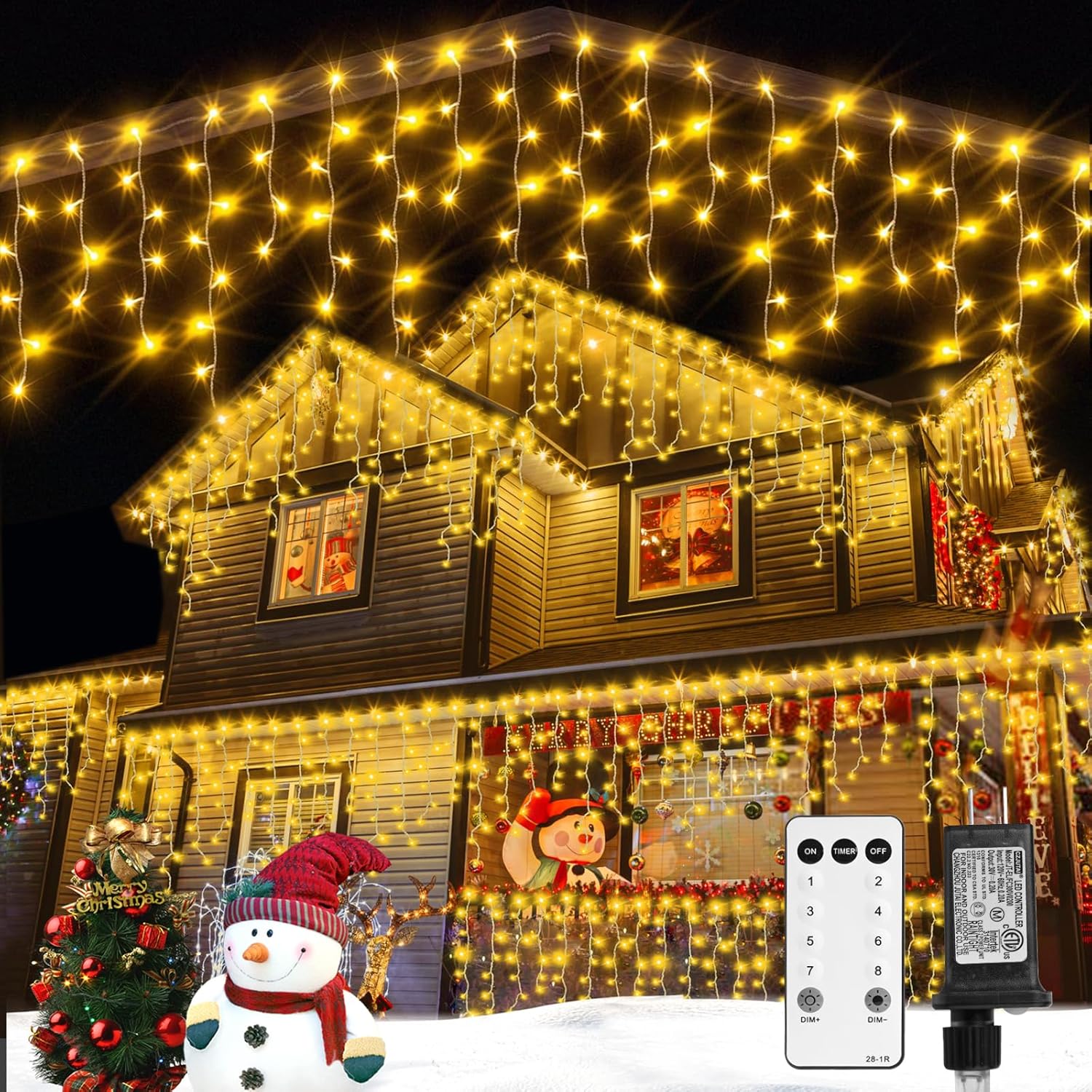 Warm White Icicle Christmas lights - 58.8ft 624LED 96 Drops 8 Modes, Timer & Memory Function, Dimmable & Waterproof LED Icicle Light for Outside Holiday Wedding Party House Garden Indoor Outdoor Decor