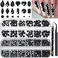 Vista 17 de HNUIX - Diamantes de uñas de 3D con múltiples formas y tamaños, gemas de uñas verde esmeralda, con respaldo plano, con kit, para arte de uñas