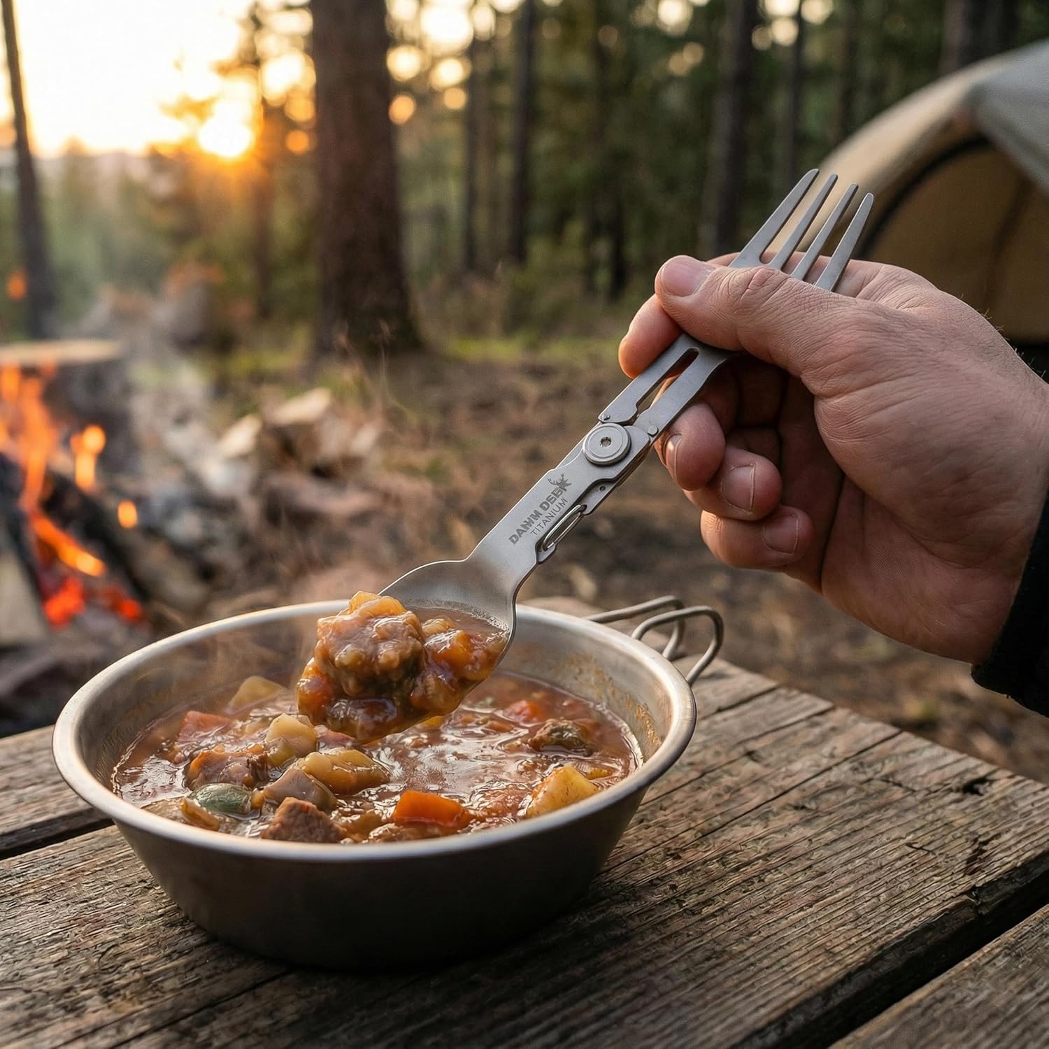 Titanium Rotating Spork - 2-in-1 Folding Spoon and Fork for Camping, Hiking, Backpacking - Lightweight, Durable Travel Utensil with Compact Design - EDC Survival Gear (2PCS)