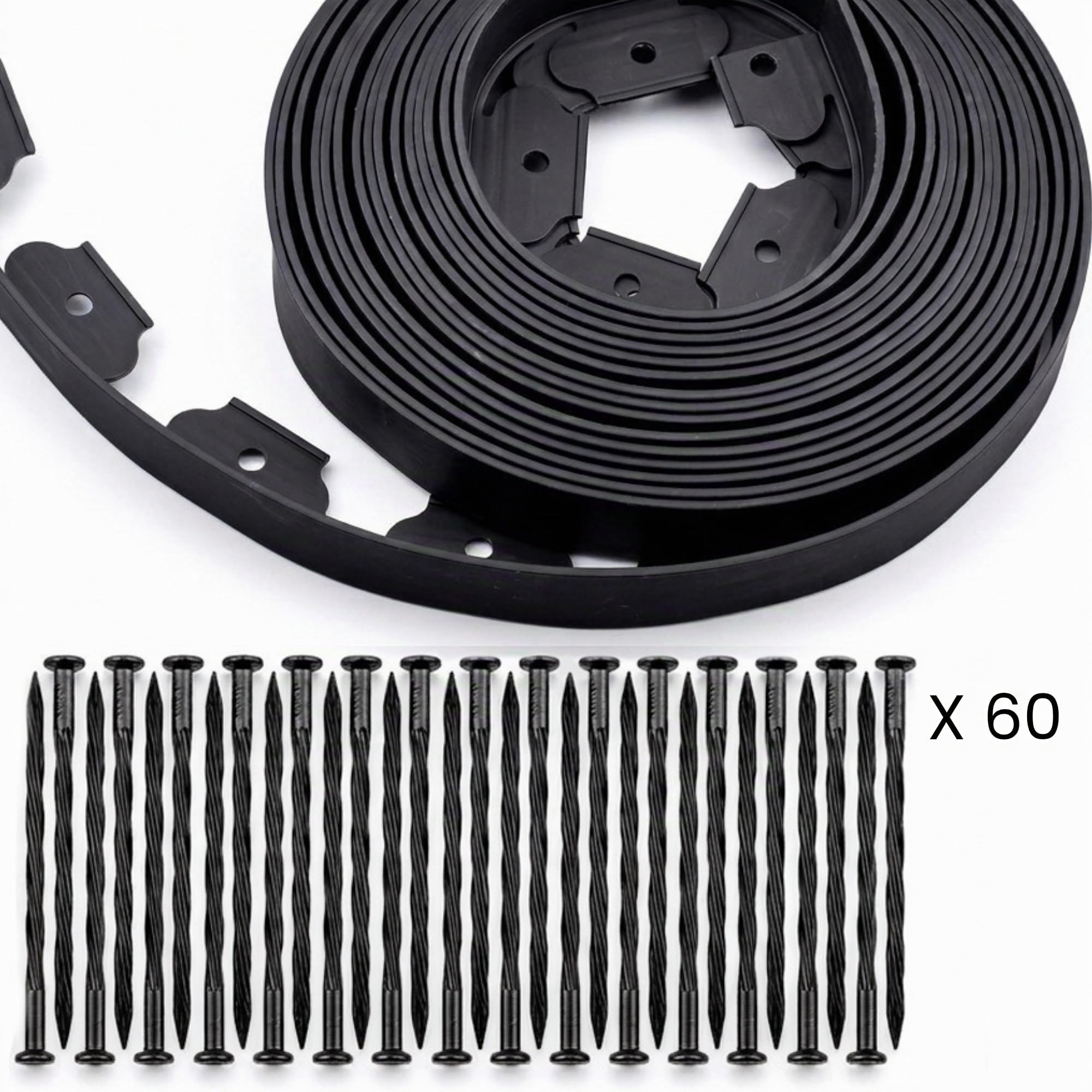 Bordure Jardin extérieur 20 m Flexible Plastique 5 mm Noir avec 60 piquets