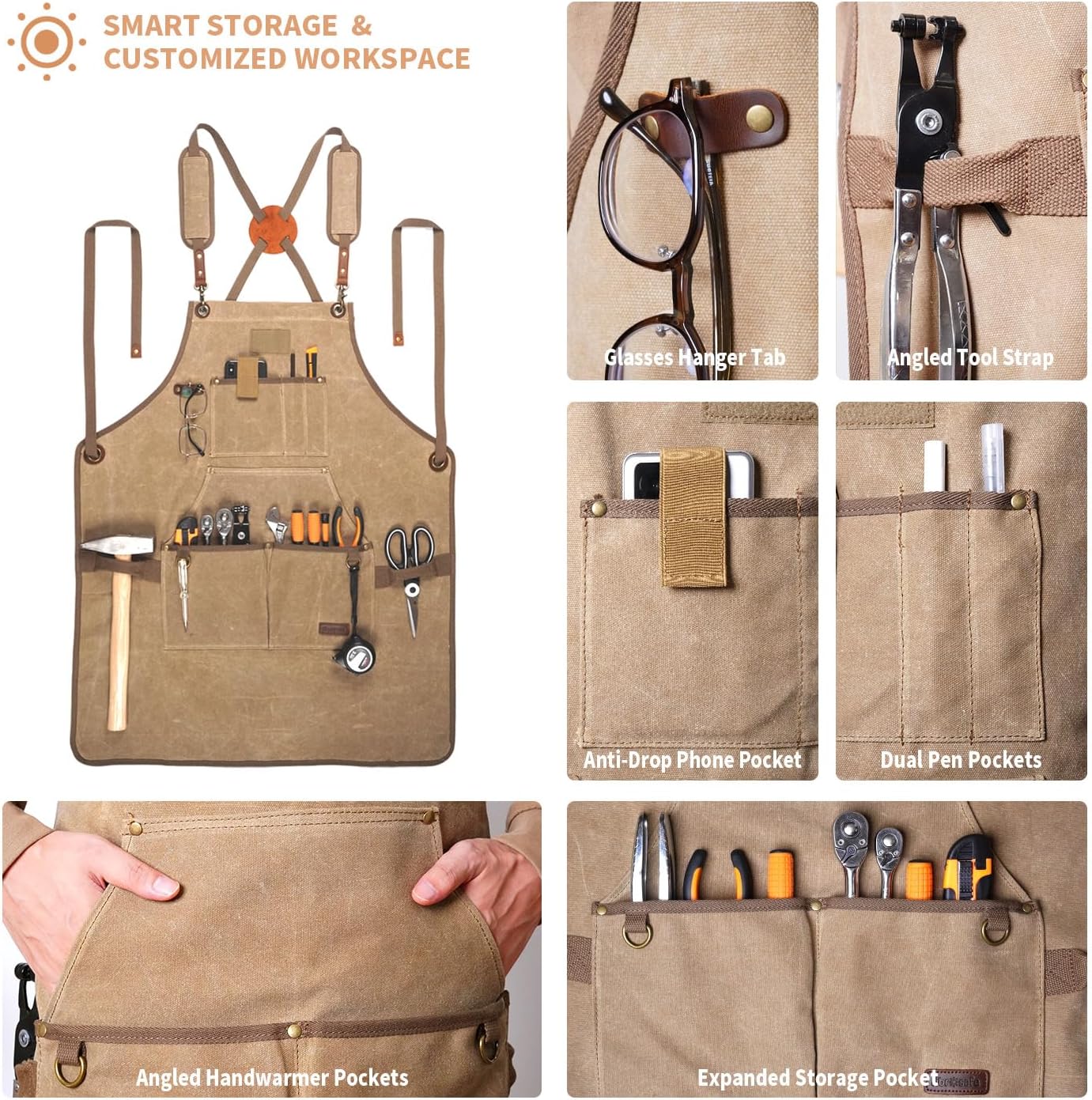 Professional Heavy-Duty Woodworking Apron for Men, Durable Carpenter Tool Apron with Pockets, Adjustable Long Ties, Reinforced Hardware, Lifetime Gift for Woodworkers
