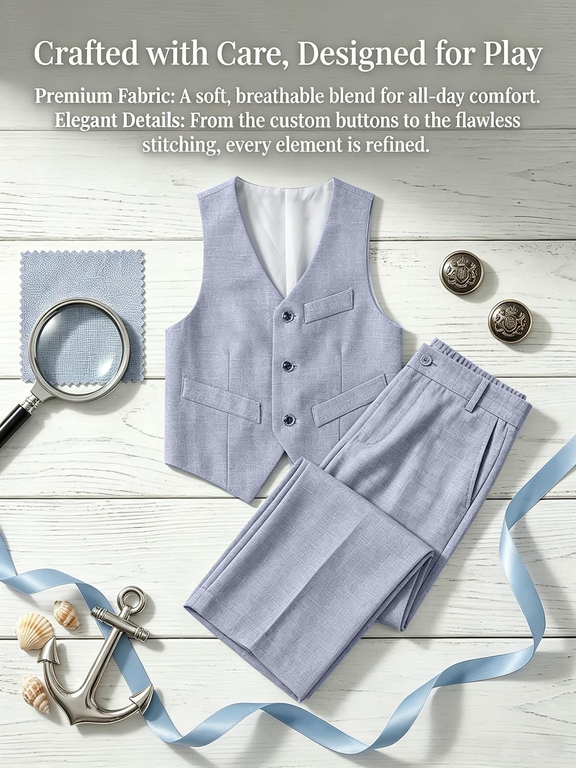 Boys Suit Formal Kids Wedding Outfit 3 Piece Slim Fit Boys Suit Vest Pants Shirt Set with Tie