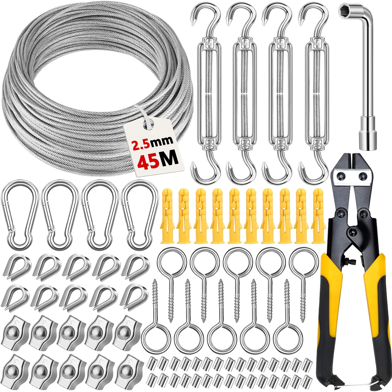 3 mm staalkabel voor klimhulp, roestvrij touw, lampophanging, kabelophanging, draadkabel met M5 spansloten draadkabel omruilen (30 m