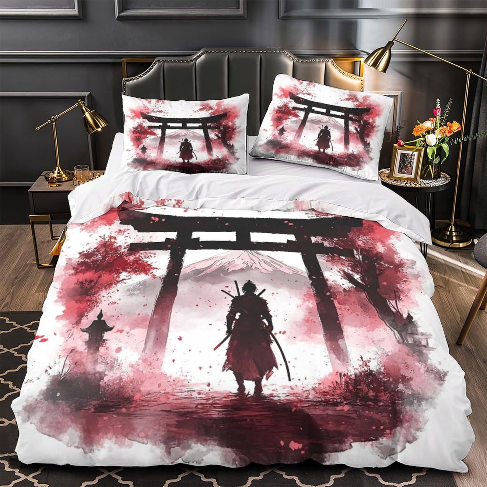 Housse de couette samouraï 3D en microfibre 220x240 cm avec 2 taies d'oreiller