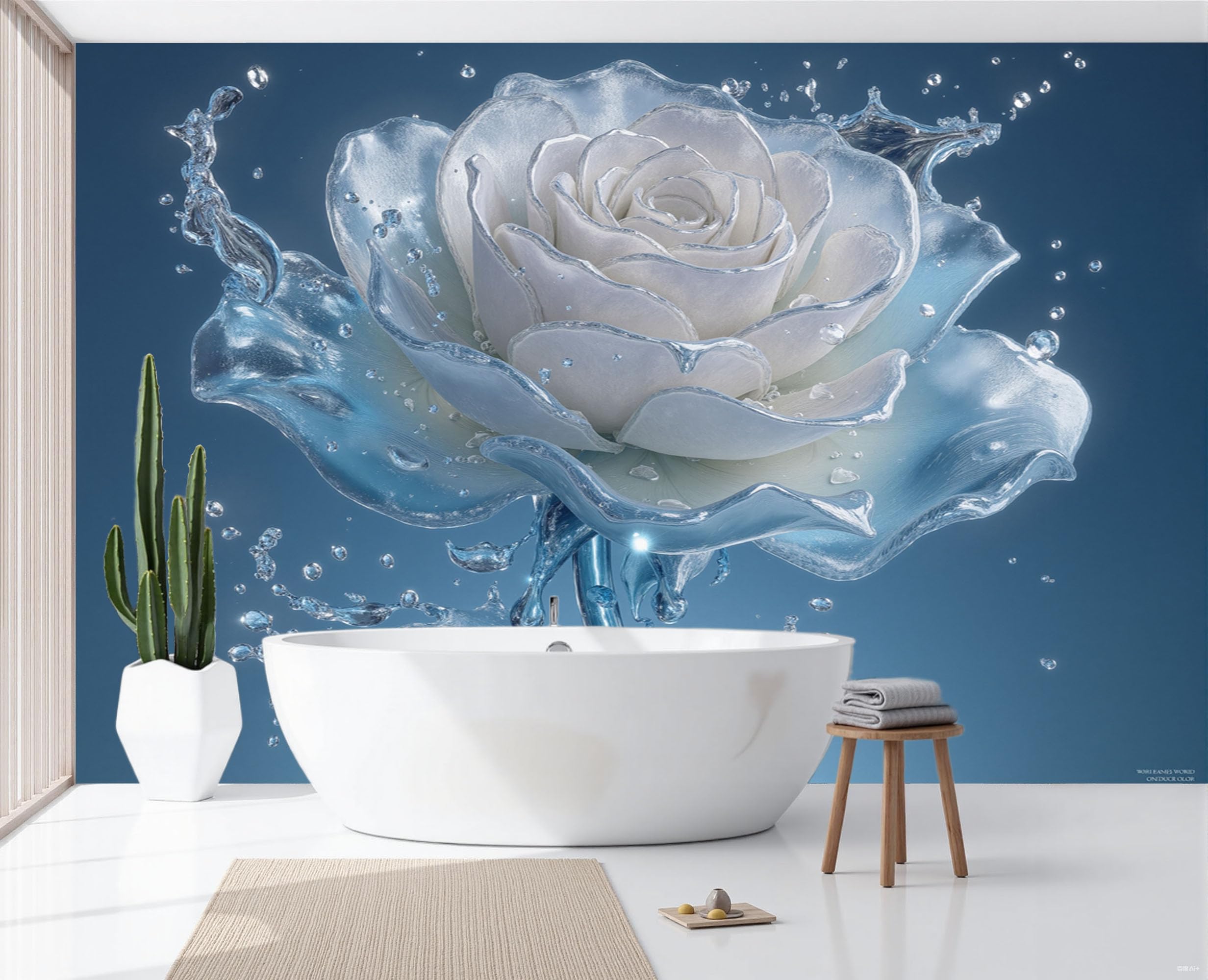 Papier peint panoramique bleu 250x175cm rose relief 3D intissé pour salon