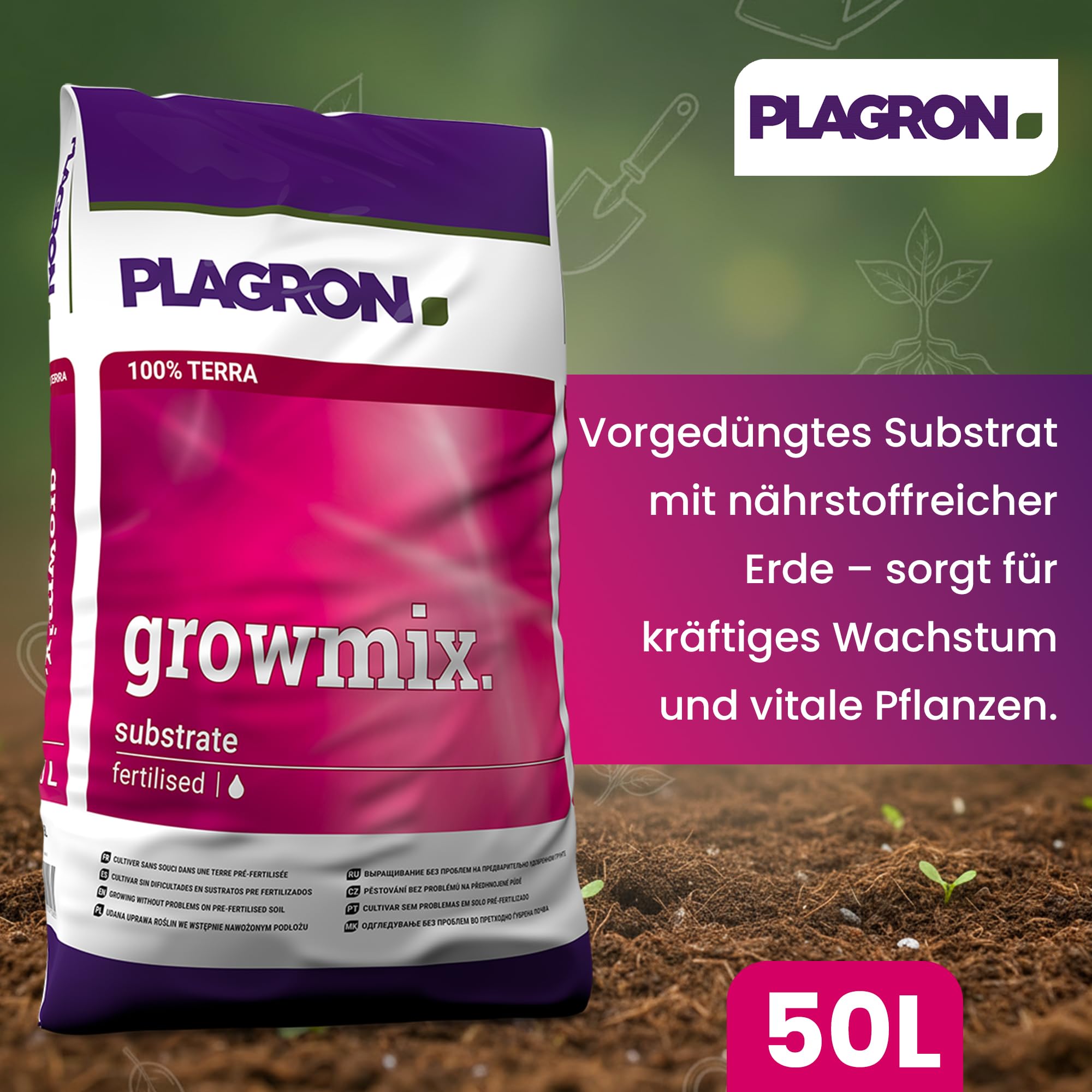 Plagron Growmix 2x50L (100L) mit Pipette und Messbecher – vorgedüngtes Substrat für Starkes Wachstum
