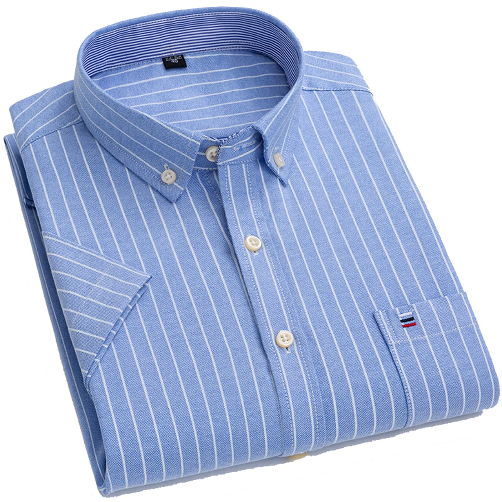 MAOAEAD Camisa Oxford de manga corta para hombre, casual, cómoda, ajuste estándar, con botones, a rayas, de algodón