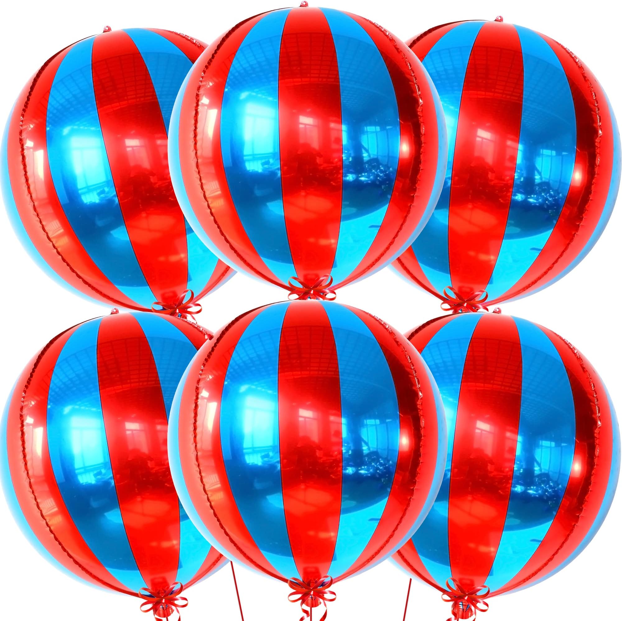 Katchon, Big Red and Blue Carnival Balloons - Pack of 6 | 22 Inch 360 Degree 4D Red Blue Balloons for Carnival Decorations | Circus Theme Party Decorations, Circus Balloon for Birthday Decorations