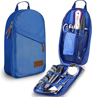 Camp Kitchen Utensil Organizer Travel Set - Portable 8 Piece BBQ Camping Cookware Utensils Travel Kit with Water Resistant Case|Cutting Board|Rice Paddle|Tongs|Scissors|Knife and Bottle Opener