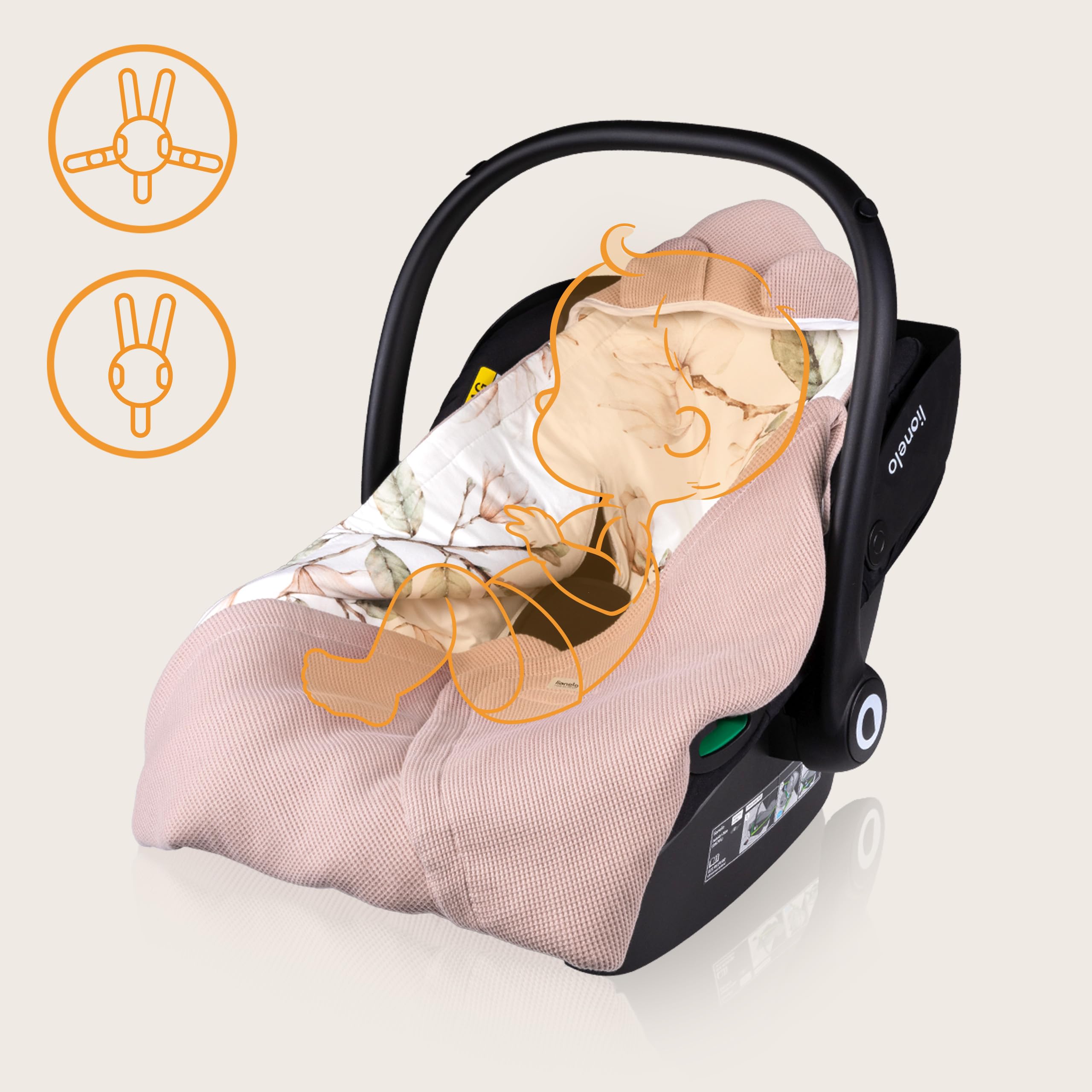 lionelo TRAVEL SWADDLE BLANKET Coperta Pesante per Bebé 90x90 cm 100% Cotone Compatibile con Seggiolino Auto, Ovetto e Passeggino, Copertina Morbida per Tutto l’Anno, Chiusura