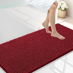 Smiry Luxury Chenille Bathroom Rugs 40x24, Extra Soft and Absorbent Shaggy Bath Mat, Machine Washable, Non-Slip Plush Carpet Runner for Tub, Shower, and Floor, Home Decor Accessories, Burgundy