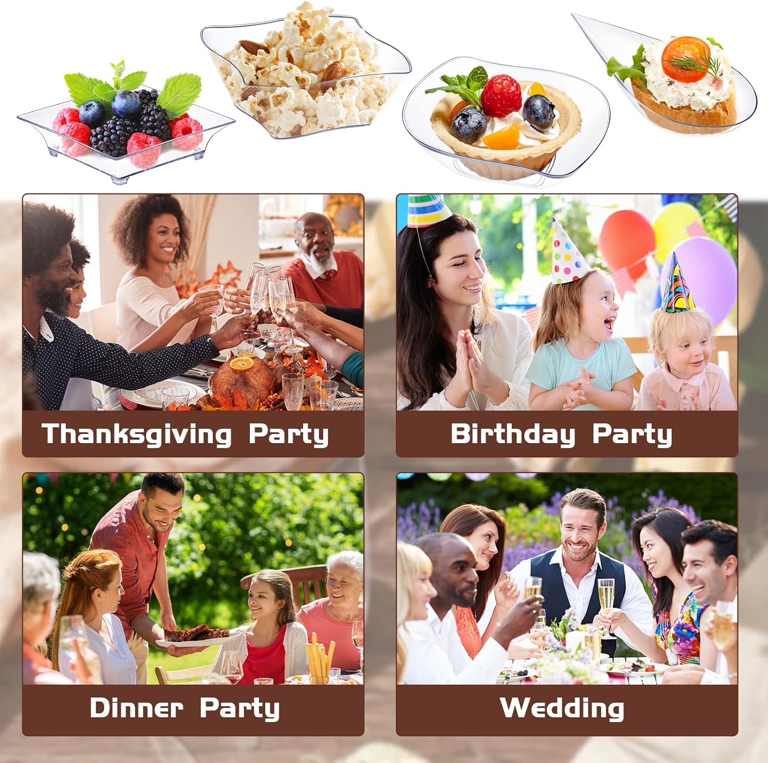 Tessco for you 400 Pcs Mini Appetizer Plates Set Including 200 Disposable Dessert Plates Assorted Shape 100 Mini Plastic Forks 100 Plastic Spoons for Party (Classic Style, Clear)