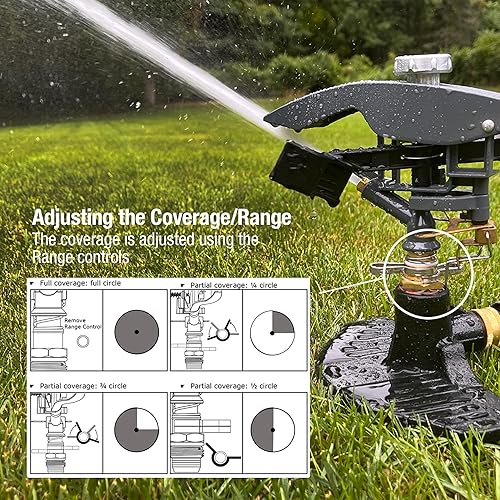 Miniatura 5 de Aspersor de impacto pulsante para césped 300004, resistente, ajustable a 360 grados en estacas de metal de 3 puntas por New England Garden Tools