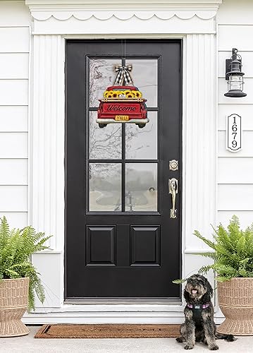 Vista 14 de Letrero de bienvenida intercambiable para puerta delantera, decoración de camión de granja, color azul, con 11 letreros intercambiables