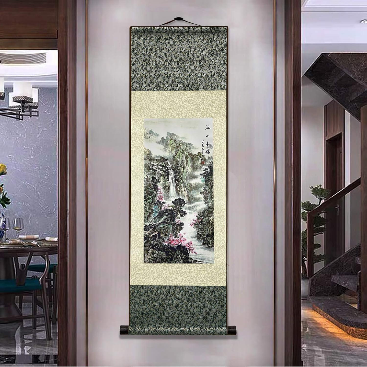 AtfArt Seta Asiatica Decorazione Della Parete - Jiang Shan Duo Jiao Fiume Paesaggio - Bella Arte Cinese Da Parete - Arredamento Orientale (91x30 cm)