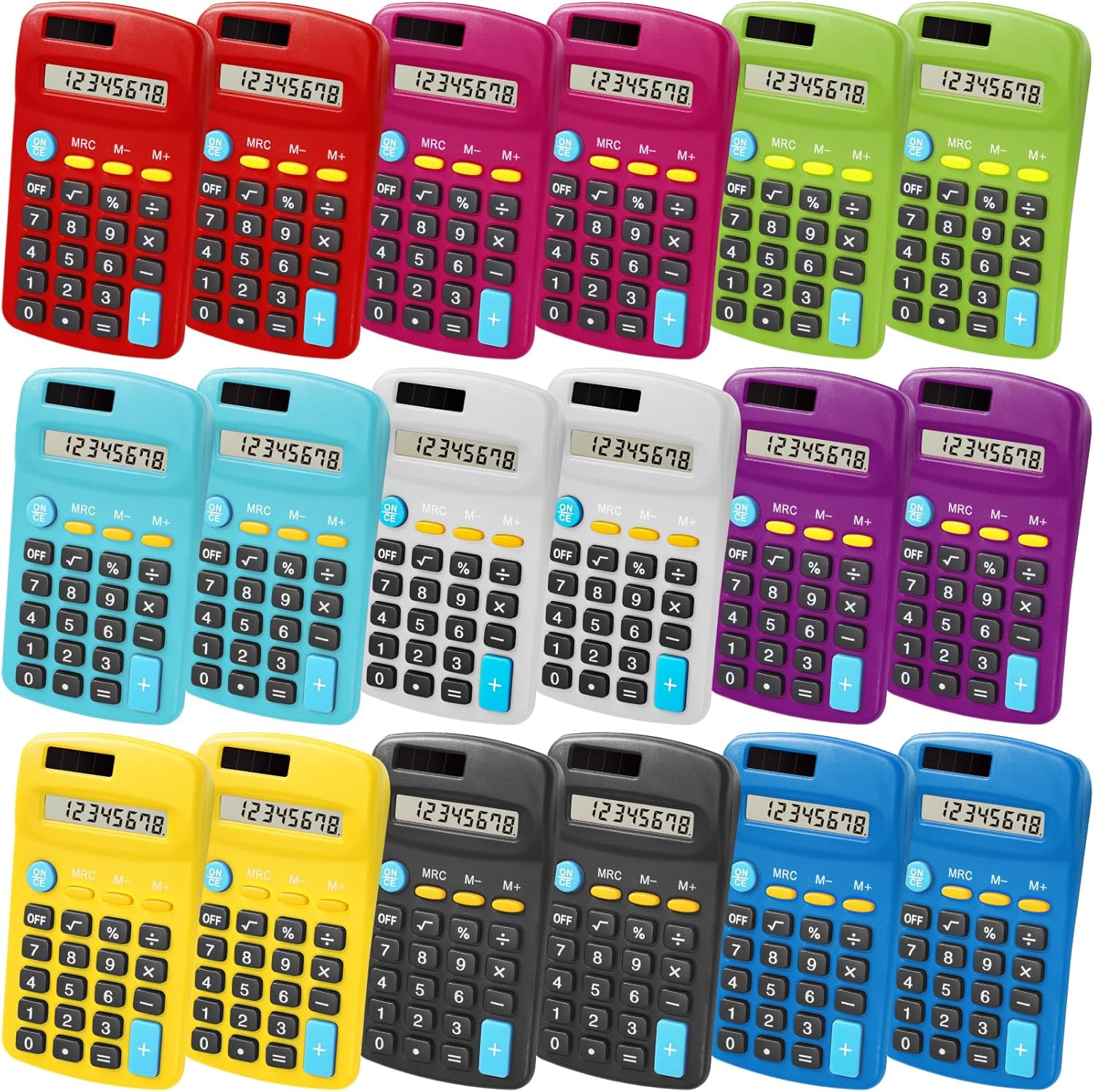 18 Pcs Pocket Calculator, Solar Battery Dual Power, Basic Calculators, Mini Colorful Basic Solar Battery Calculator, 8 Digit Display for Students Kids Home Office School