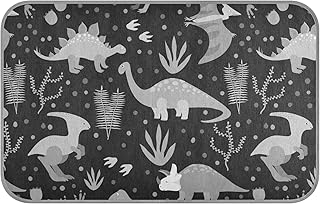 Different Dinosaurs Flying Dinosaurs Grass in Grey White Pattern Rectangle Ice Silk Dog Pet Pad, Soft Cooling Cat Mat Mattress, Washable Sleeping Pad for Puppy Cat Kennel (Medium) 23 x 38 inch