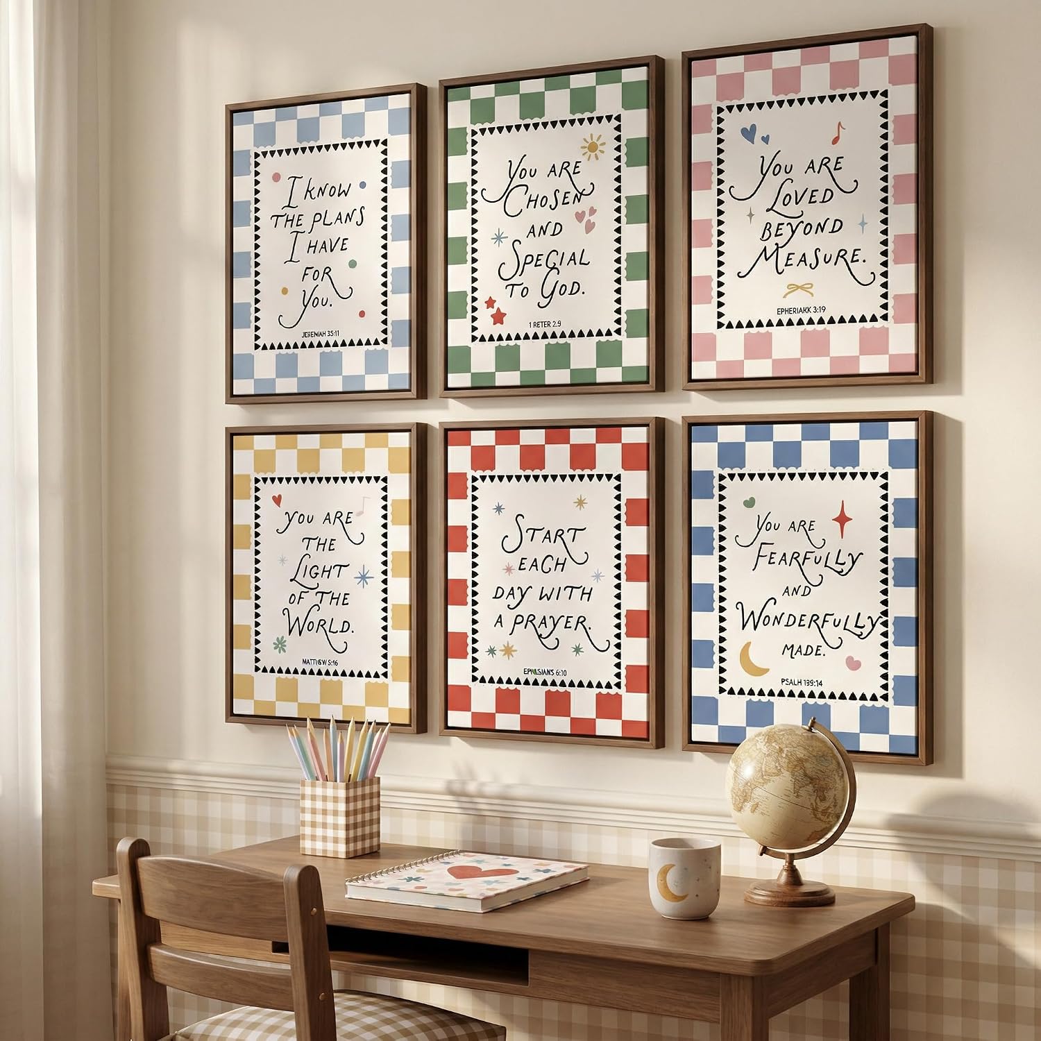 6pcs Colorful Bible Verse Canvas Wall Art Christian Boy Education Posters Prints Children'S Bible Inspirational Quote Wall Decor Pictures for Nursery Kids Bedroom Classroom Home Decoration Unframed image 2