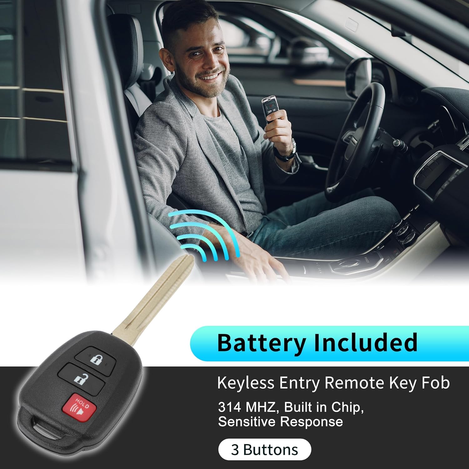 x autohaux gq4-52t gq452t replacement keyless entry remote smart key fob for toyota rav4 2013-2018 for toyota tacoma 2016-2018 89071-0r040 h chip 3 buttons