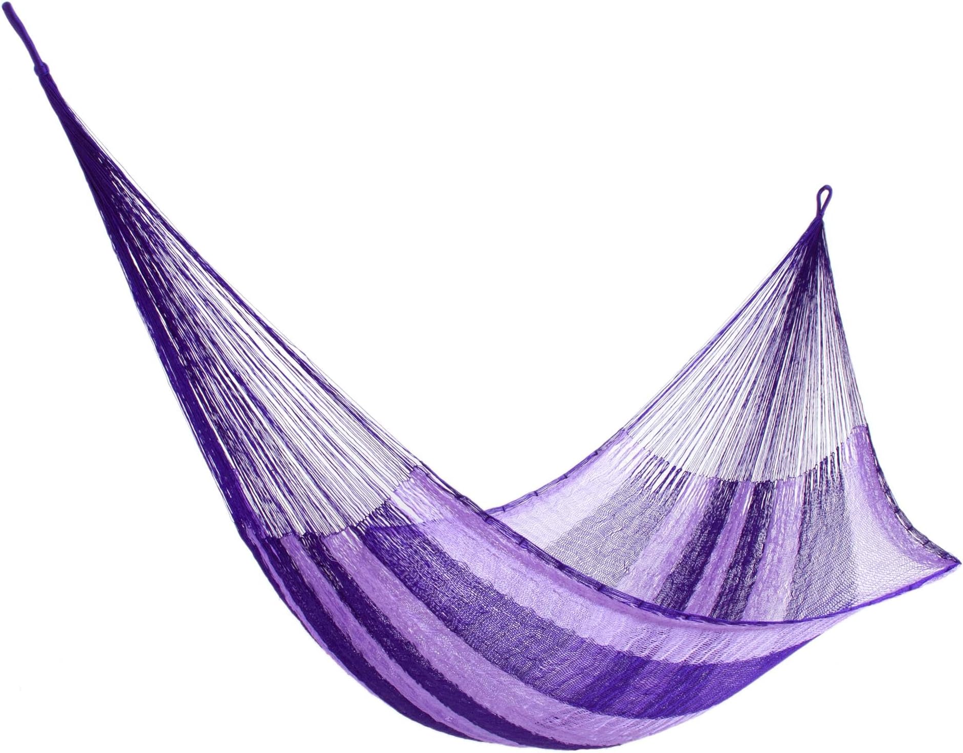 NOVICAPurple Lavender Striped Hand Woven Nylon Mayan 1 Person Rope Hammock with Hanging Accessories, 'Lilac Blossom' (Single)