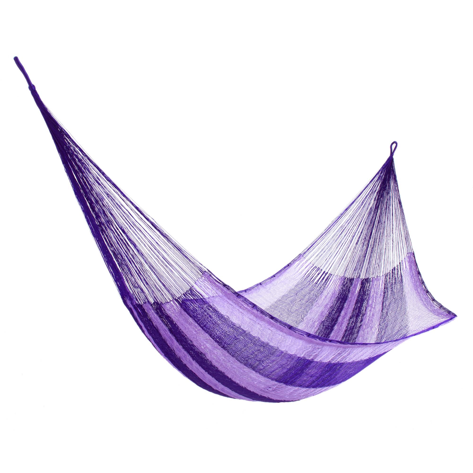 NOVICAPurple Lavender Striped Hand Woven Nylon Mayan 1 Person Rope Hammock with Hanging Accessories, 'Lilac Blossom' (Single)