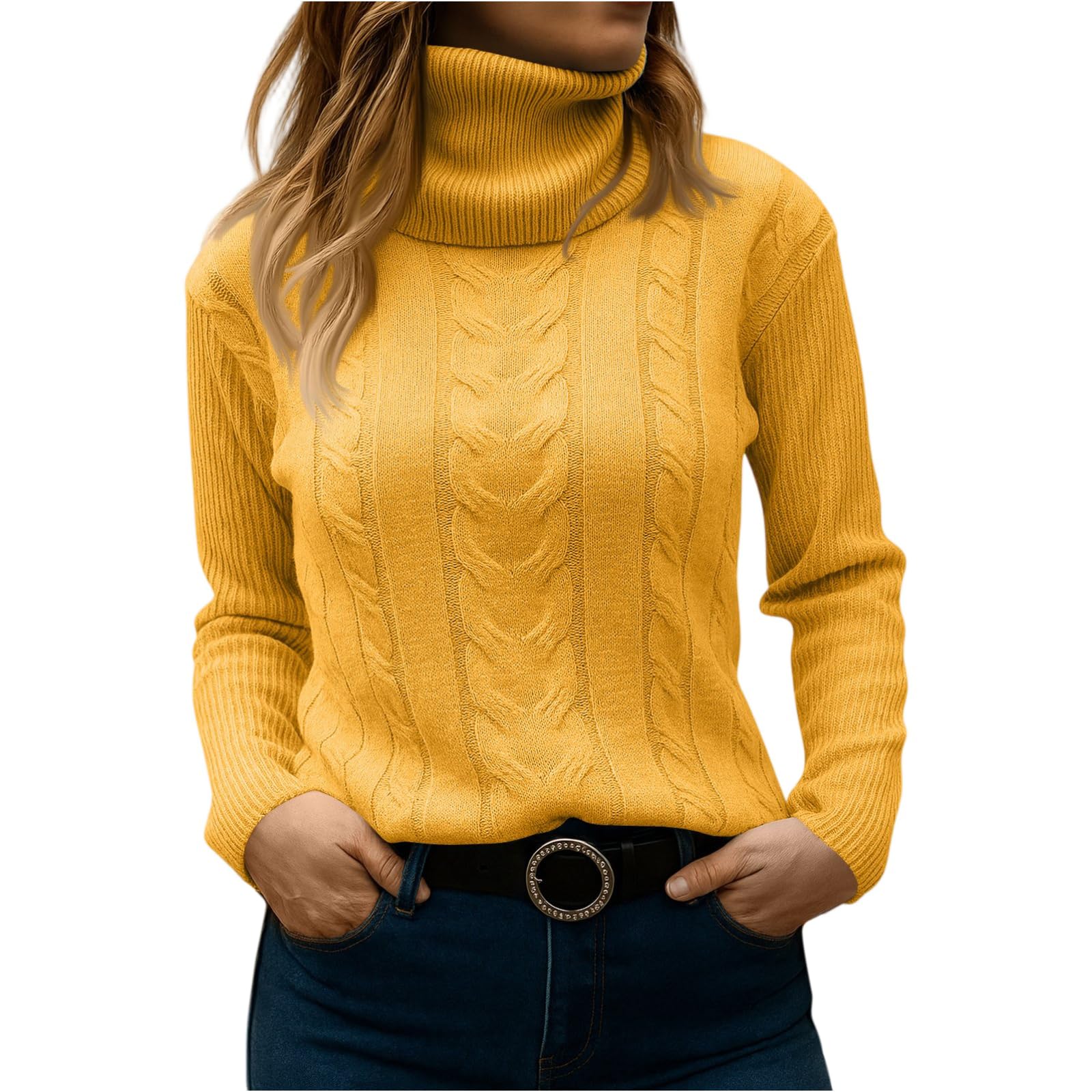 Turtleneck Sweater Women Long Sleeve Cable Knit Sweaters Fitted Business Casual Pullover Tops 2025 Fall Outfits