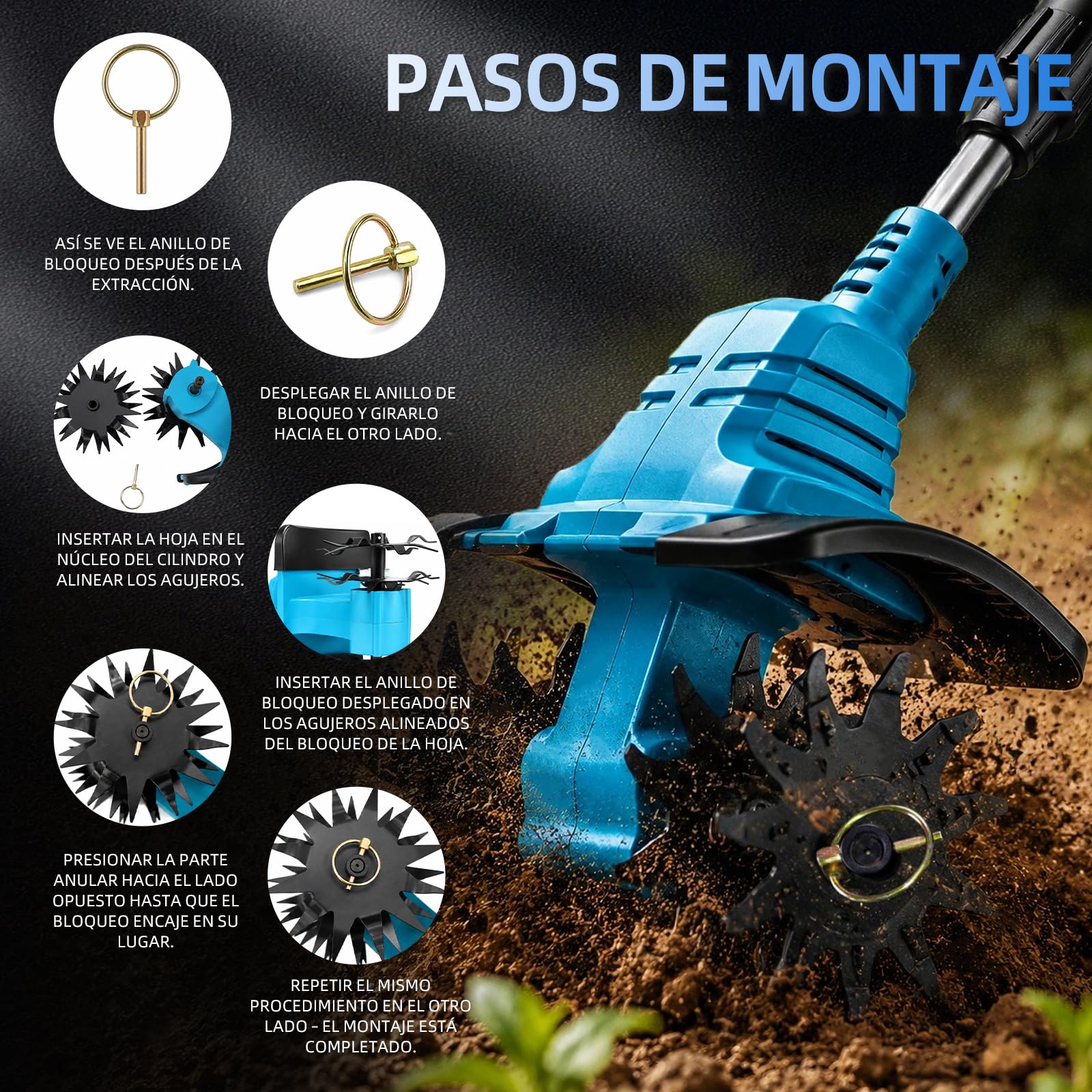 Azada con batería con motor sin escobillas para Makita 18 V, batería de 350 W, profundidad de trabajo de 16 cm, ancho de trabajo de 23 cm, (sin batería)