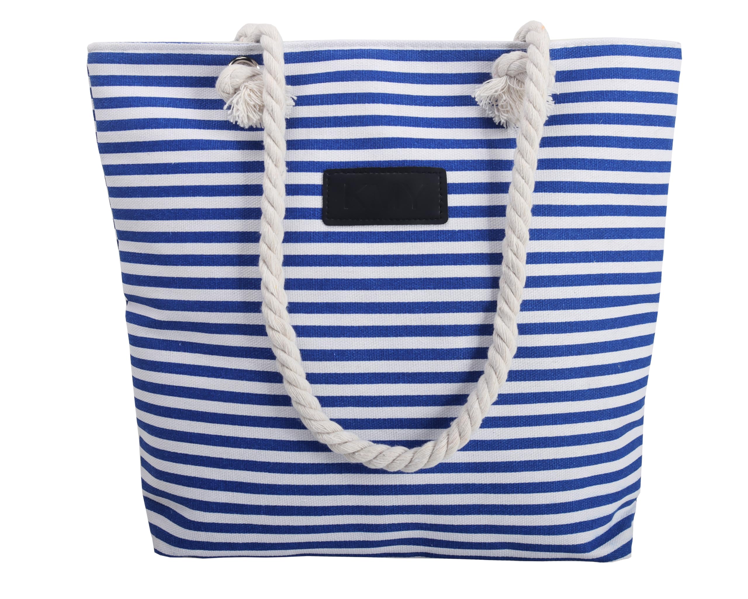 Women Ladies Canvas Beach Bag Causal Shopping Bag Shopper Tote Shoulder Bag School Bag Simple Stitching Color Design Stripes for Holiday and Travel with Cotton Rope Handle