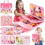 Montessori Toys for Baby Girls, Busy Board Girl Birthday Gift 17 in 1 Preschool Learning Activities with 12 Life Skill, Number,Shape,Dressup,Animal,Figures,Baby Girl Easter Gifts