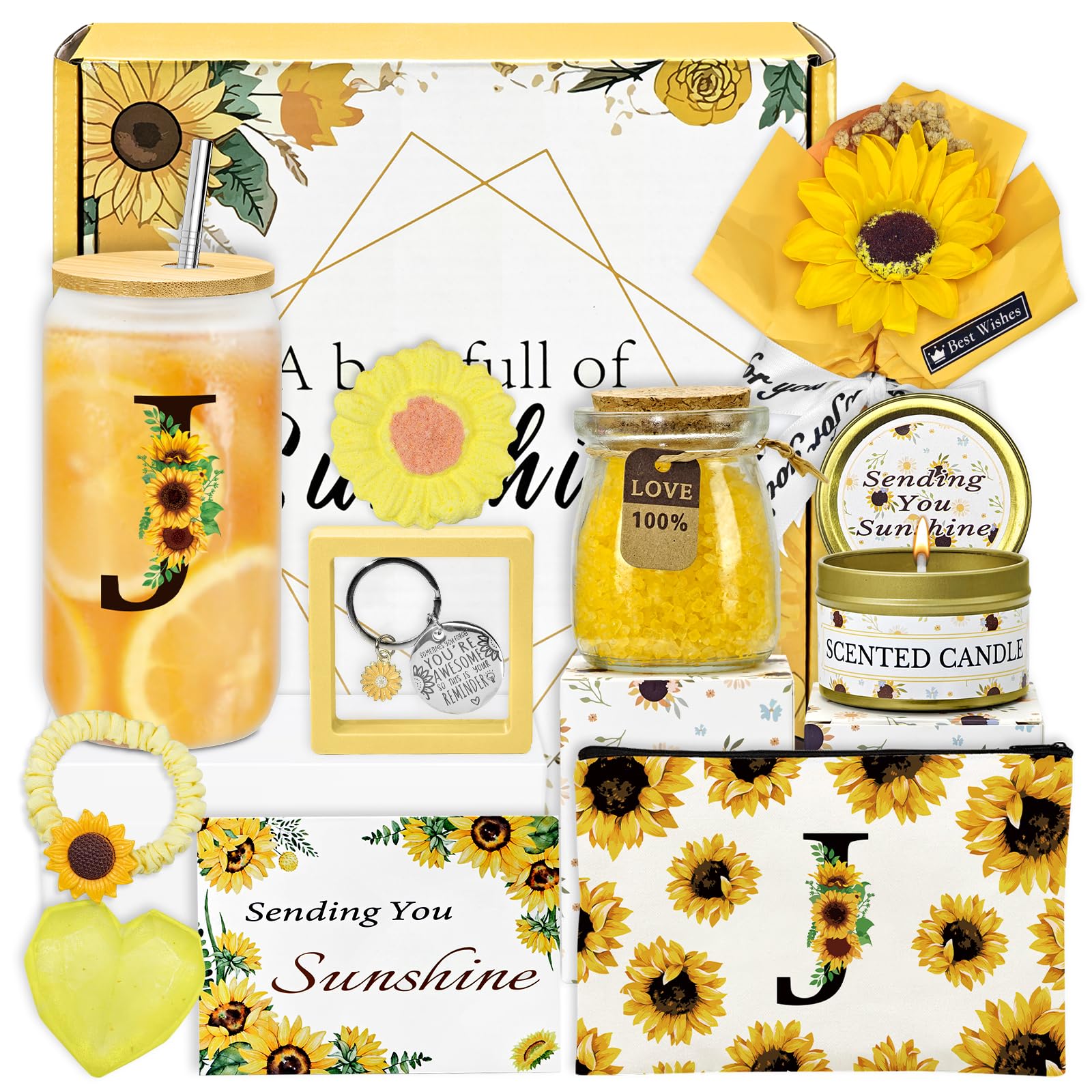 Amgkonp Sunflower Personalized Gifts for Women,12pcs Sunflower Initial Gifts,Initial Glass Cup,Monogrammed Gifts for Women,Birthday Gifts for Women,