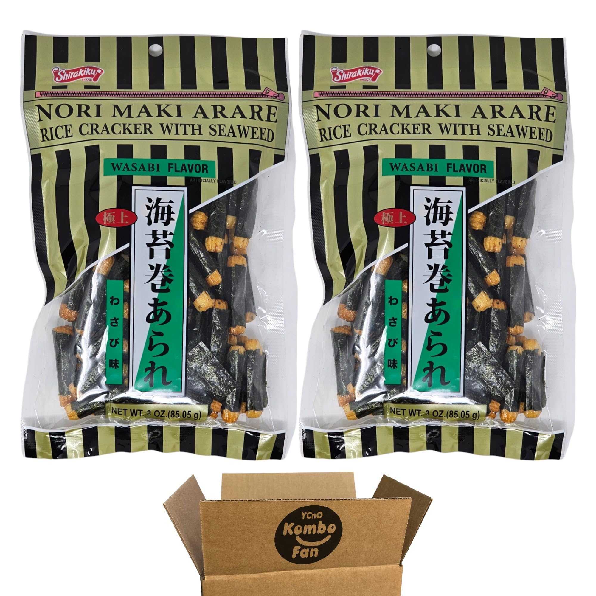 (Pack of 2) Nori Maki Arare Rice Crackers with Seaweed Wasabi Flavor, 3 oz Each