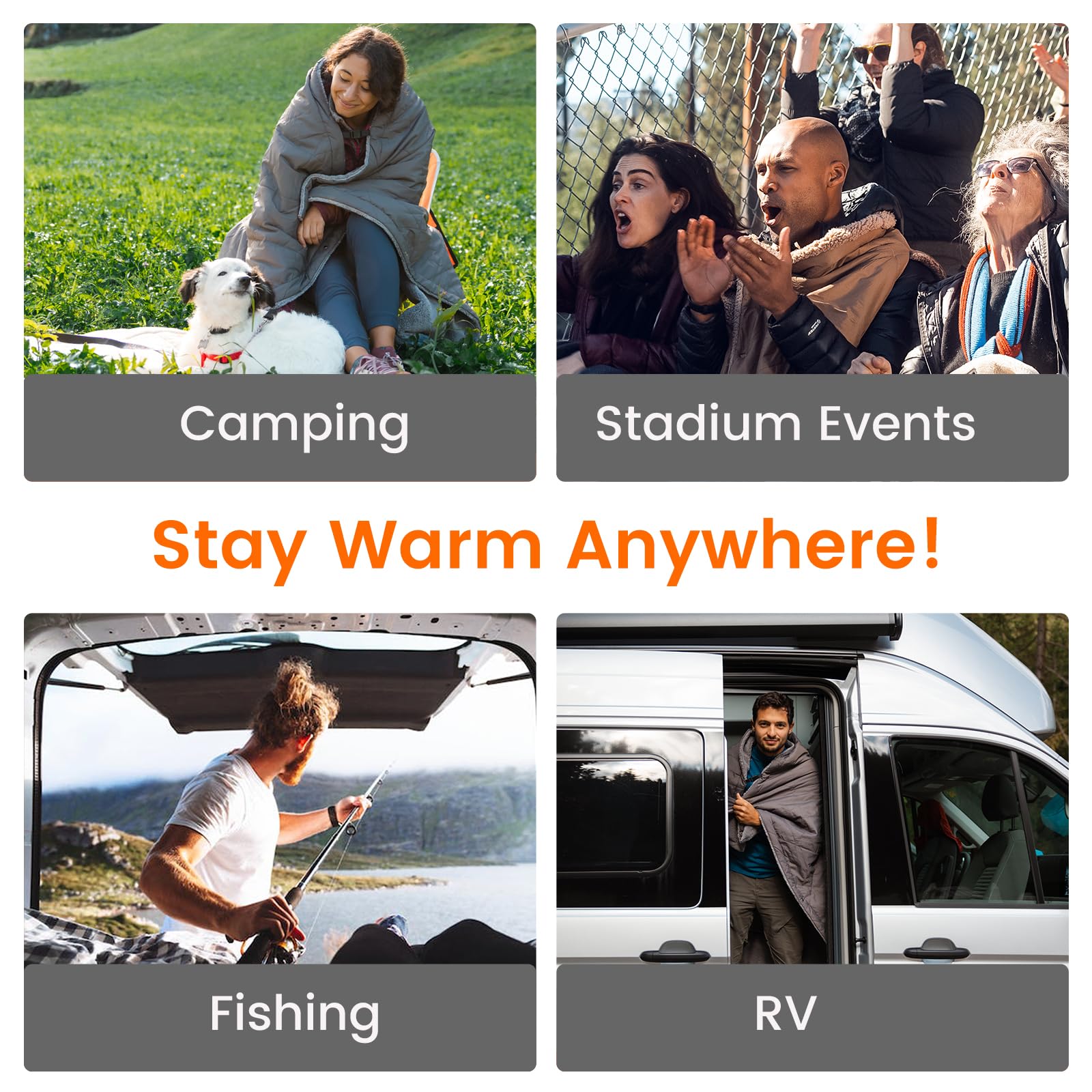 ZonLi Z-Walk Pro 36W Battery Operated Heated Blanket, Portable, Cordless, Rechargeable Heated Blanket with 3 Heating Levels, Includes 20000mAh Power Bank, Ideal for Car, Stadium, and Outdoors (Grey)